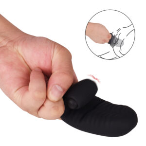 A black finger vibrator designed for precise stimulation. The device fits on the finger and features a powerful motor for intense vibrations. It is made from body-safe silicone and is waterproof, ensuring easy cleaning and maintenance.